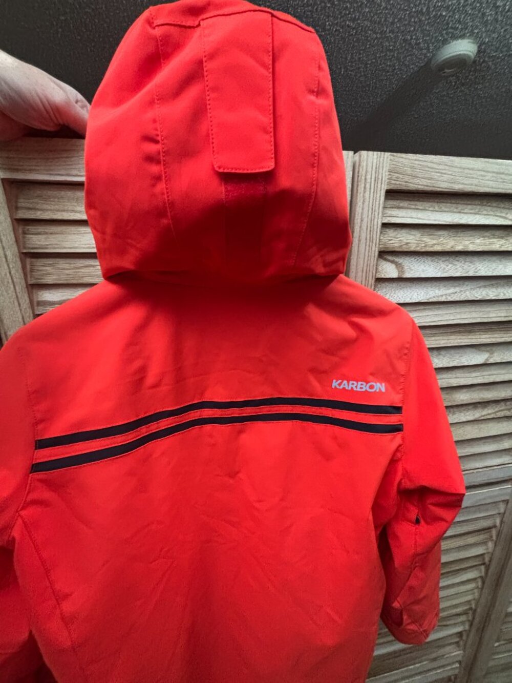 Karbon Youth Size 12 Insulated Ski Jacket Orange Black Striped Hooded - Picture 3 of 15